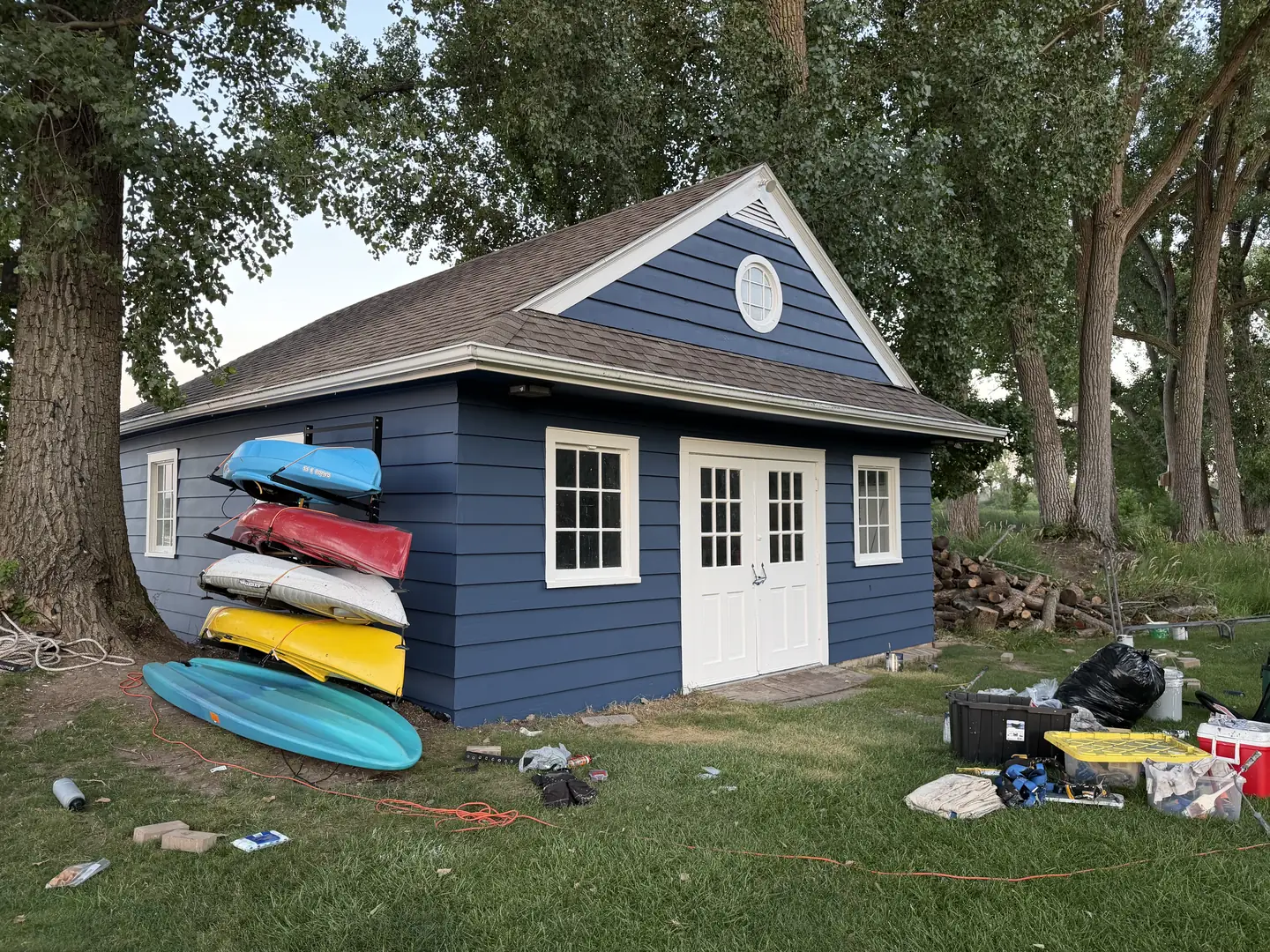 Lakeside boathouse, full exterior repaint, after