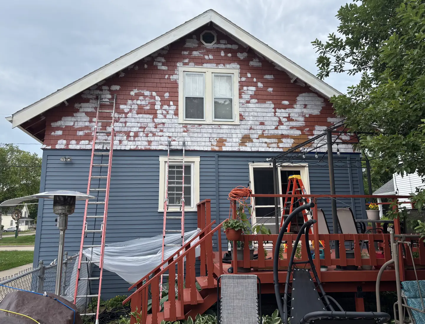 Gable end with cedar shake, before